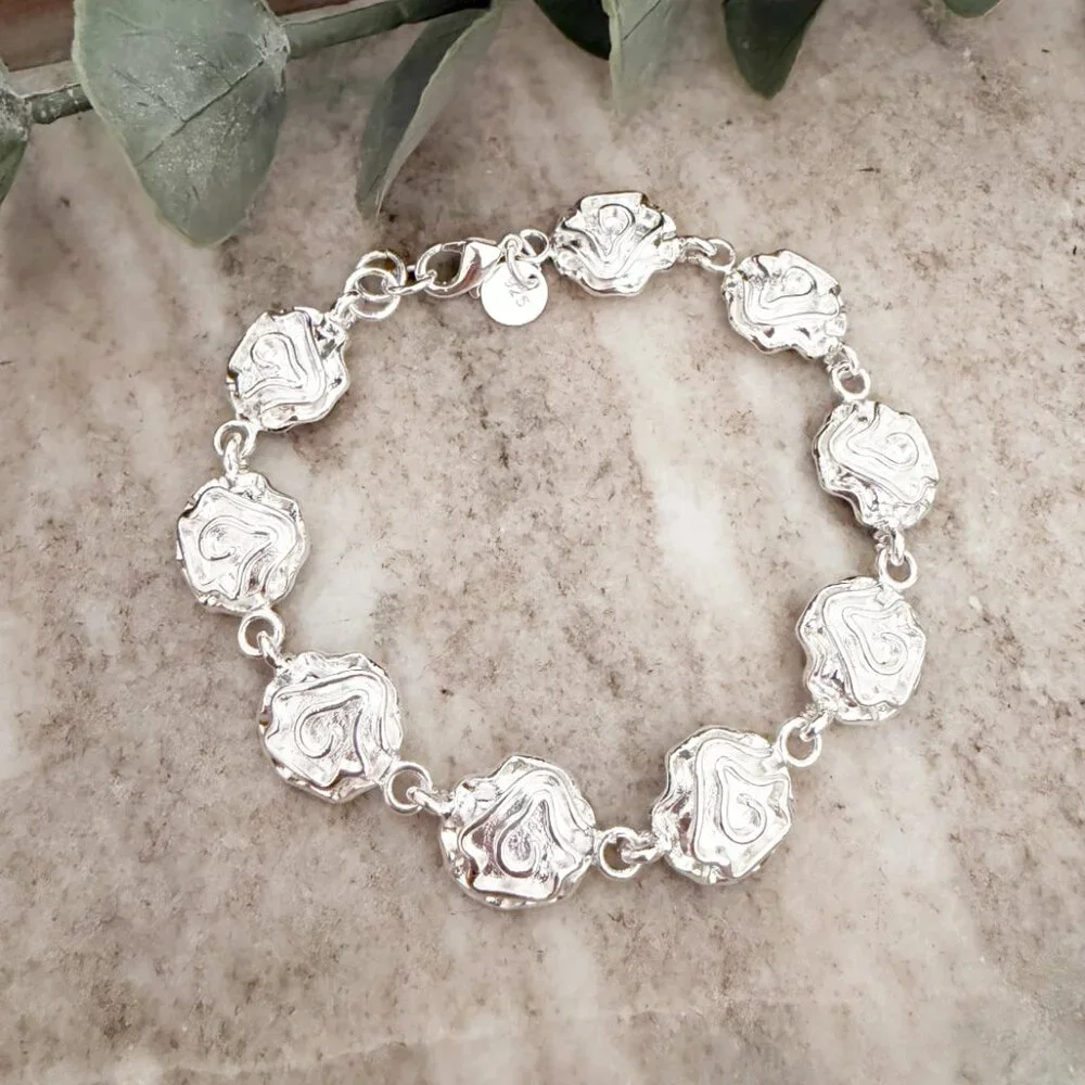 925 Sterling Silver Flower Chain Link Bracelet